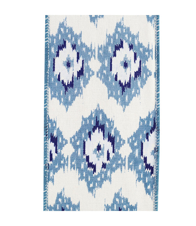 4 Inch Ikat Canvas Wired Edge White/Blue