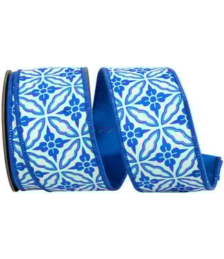 2-1/2 Inch Amalfi Designer Blues Chinoiserie Twill Deluxe Dupioni Backed Wired Edge Porcelain Blue