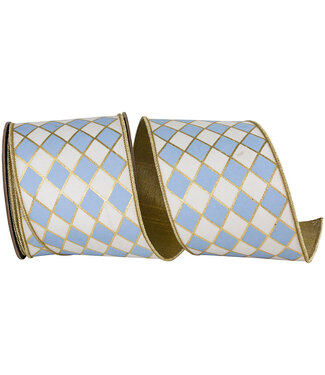 4 Inch Harlequin Solid Diamond Outline Gilded Deluxe Wired Edge White/French Blue