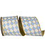 4 Inch Harlequin Solid Diamond Outline Gilded Deluxe Wired Edge White/French Blue