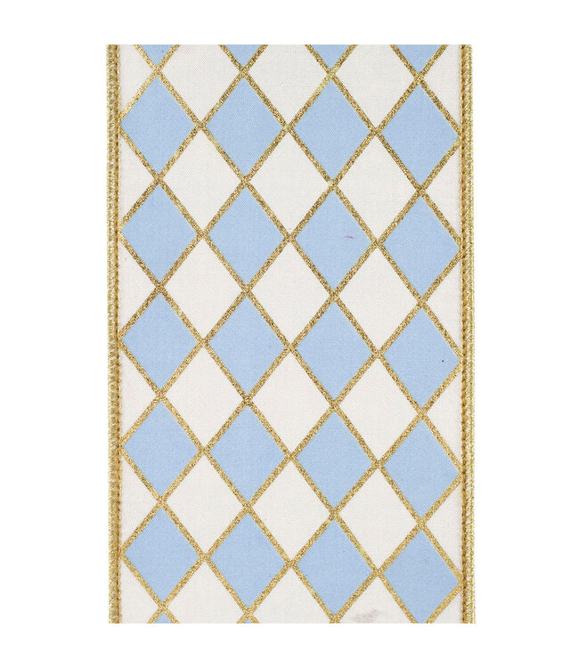4 Inch Harlequin Solid Diamond Outline Gilded Deluxe Wired Edge White/French Blue