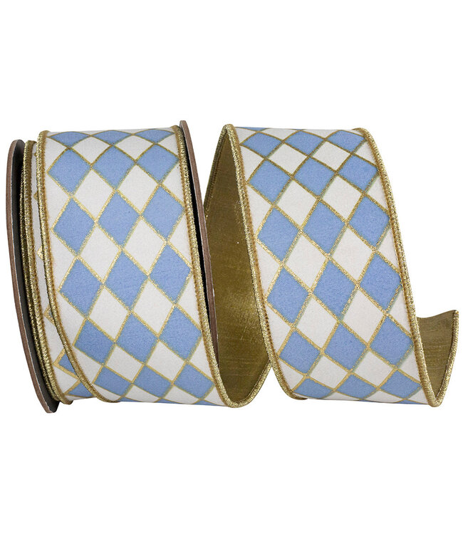 2-1/2 Inch Harlequin Solid Diamond Outline Gilded Deluxe Wired Edge White/French Blue