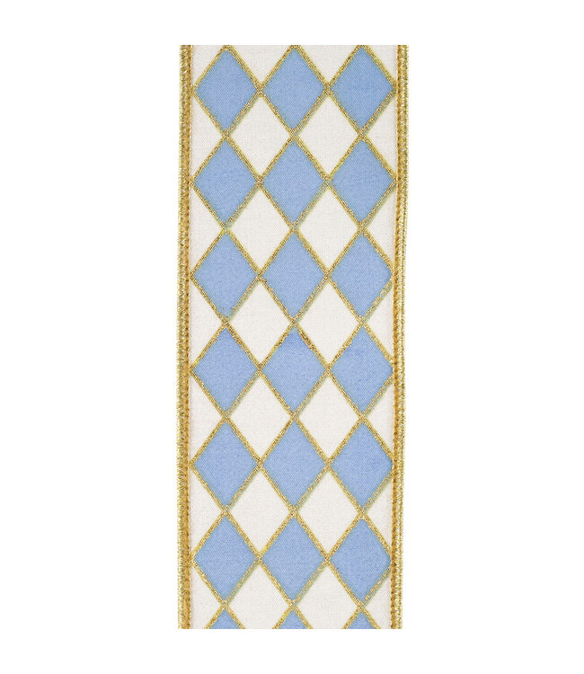 2-1/2 Inch Harlequin Solid Diamond Outline Gilded Deluxe Wired Edge White/French Blue