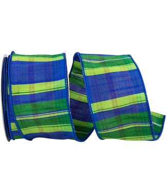 2-1/2 Inch Rainforest Dupioni Plaid Wired Edge Blue/Green