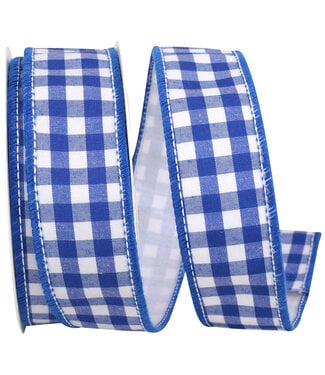 1-1/2 Inch Gingham Cobalt Wired Edge Blue