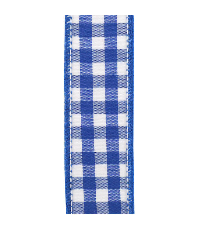 1-1/2 Inch Gingham Cobalt Wired Edge Blue