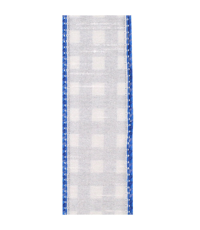 1-1/2 Inch Gingham Cobalt Wired Edge Blue
