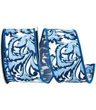 2-1/2 Inch Scroll Leaf Moderna Deluxe Wired Edge Blue