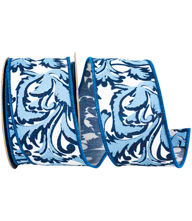 2-1/2 Inch Scroll Leaf Moderna Deluxe Wired Edge Blue