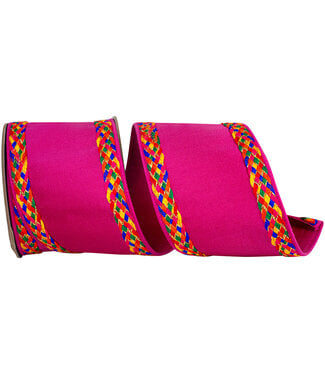 4 Inch Multi Color Braid Festive Deluxe Wired Edge Fuchsia