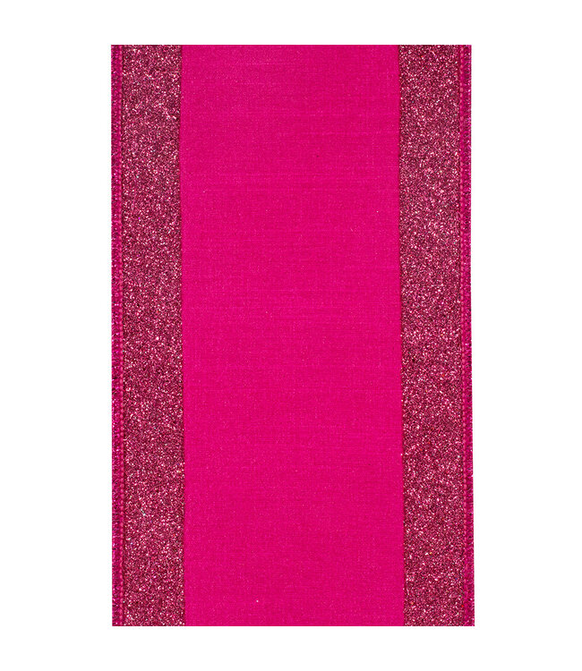 4 Inch Glitter Striped Edging Dupioni Deluxe Wired Edge Fuchsia