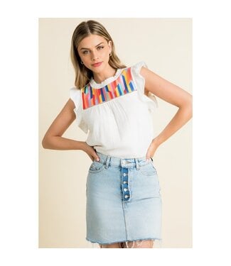 Stella Embroidered Ruffle Sleeve Knit Top