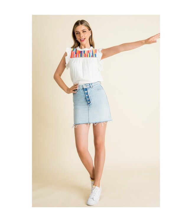 Stella Embroidered Ruffle Sleeve Knit Top