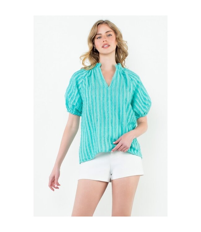 Sophie Puff Sleeve Textured V-Neck Top
