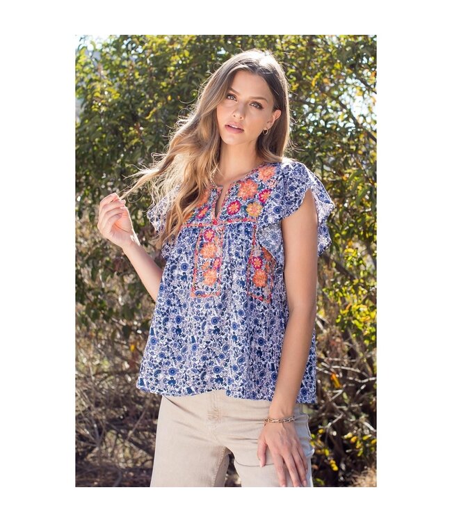 Ellie Print Embroidred Top