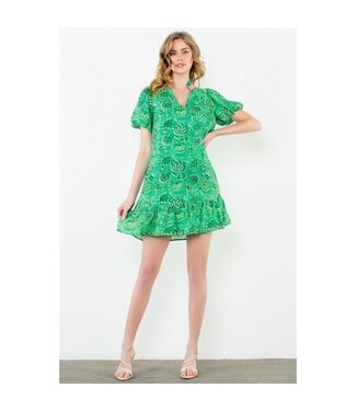 Madison Puff Sleeve Floral Print Notch Neck Dress