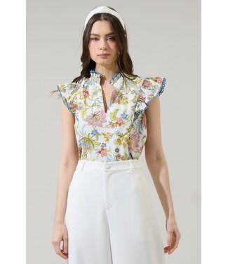 Elsa Pany Floral Rayen Ruffle Top