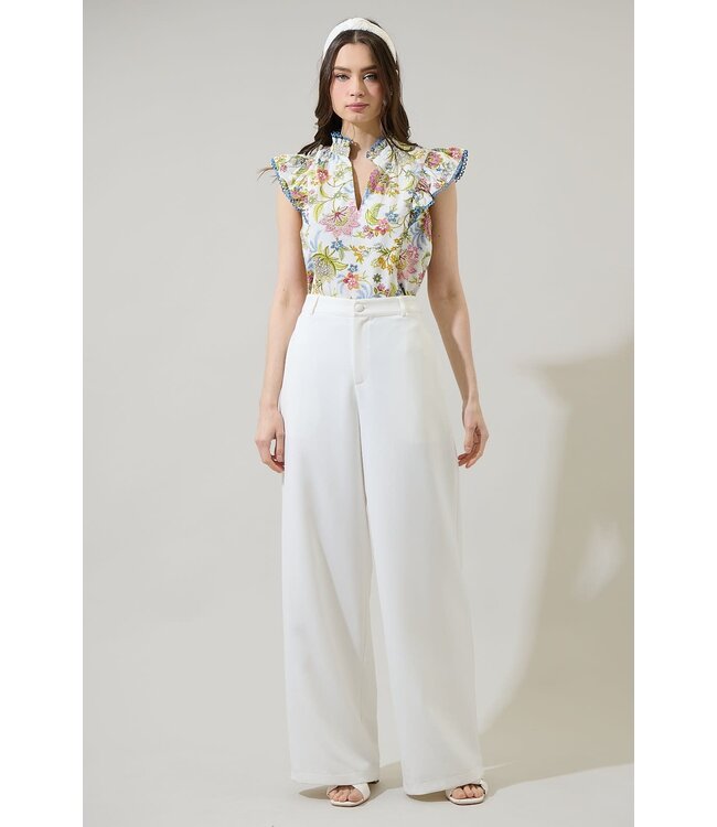Elsa Pany Floral Rayen Ruffle Top