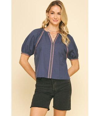 Leah Contrast Stitch Detailed Blouse Top