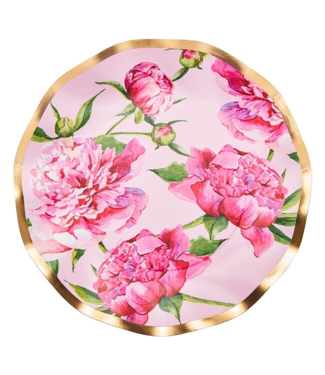 Wavy Salad Plate Pink Peonies