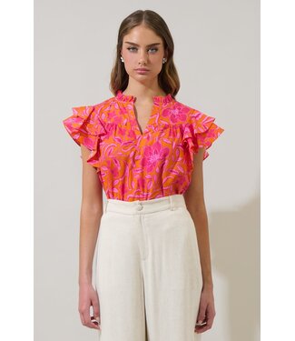 Rea Floral Emery Split Neck Top
