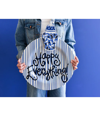 HAPPY EVERYTHING Indigo Skinny Stripe Big Happy Everything Round Platter