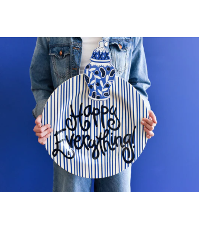 HAPPY EVERYTHING Indigo Skinny Stripe Big Happy Everything Round Platter
