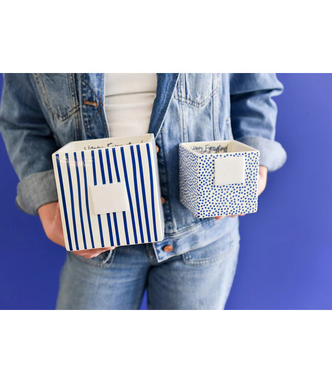 HAPPY EVERYTHING Indigo Skinny Stripe Medium Mini Nesting Cube