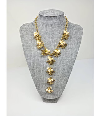 8" Gold Necklace with 5" Drop plus Pearls and Embellished Bees