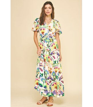 Atasha Floral Print Tiered Maxi Dress
