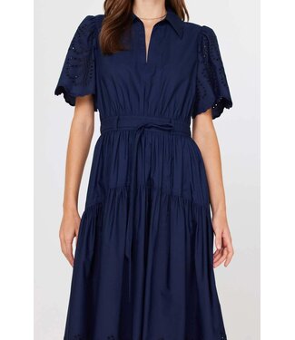 Adeline Embroidered Shirts Collar Midi Dress