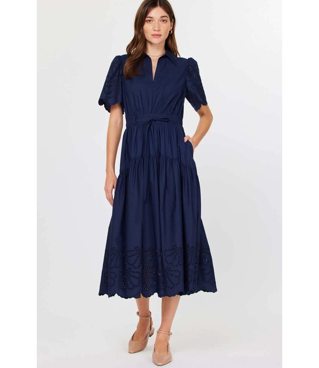 Adeline Embroidered Shirts Collar Midi Dress