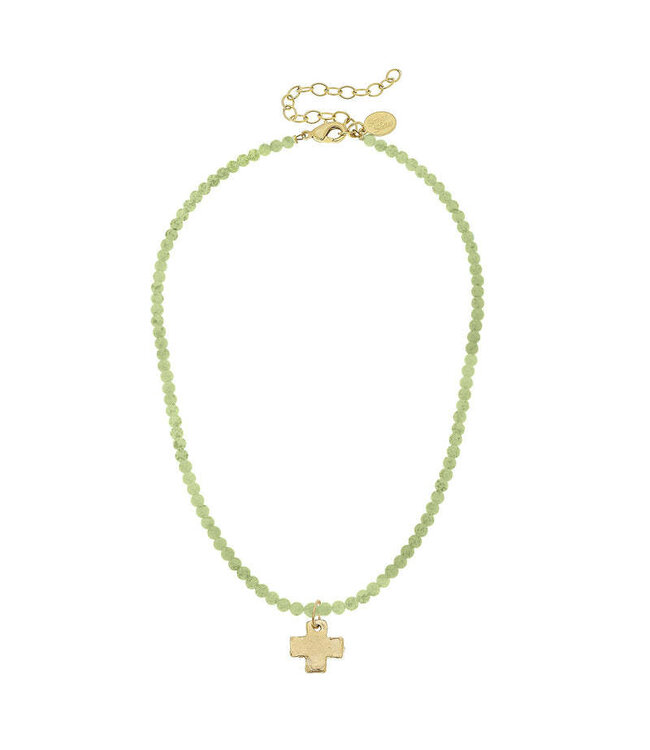 SUSAN SHAW Light Green Alys Cross Necklace