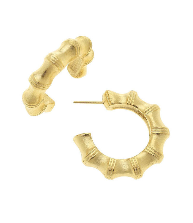 SUSAN SHAW Small Gold Bamboo Hoop Earrings