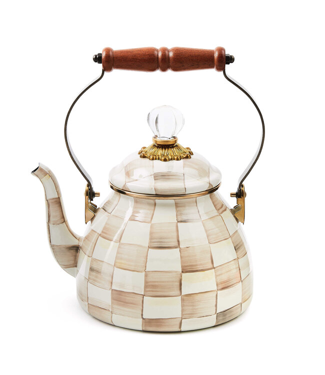 MACKENZIE CHILDS Mocha Check 2 Quart Tea Kettle