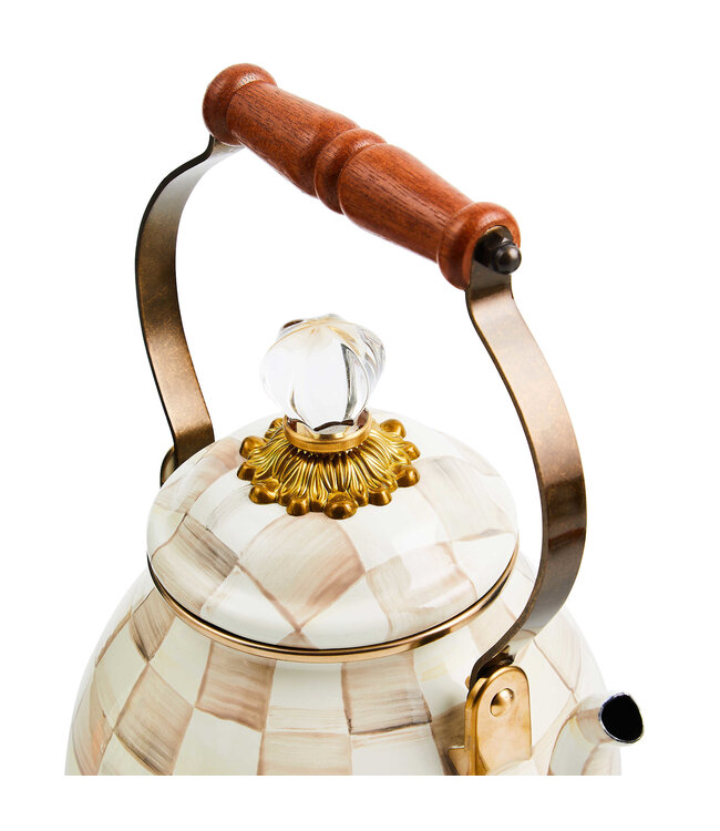 MACKENZIE CHILDS Mocha Check 2 Quart Tea Kettle