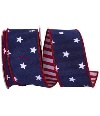2.5 Inch Stars Dupioni Deluxe Striped Backing Wired Edge - Navy/Red