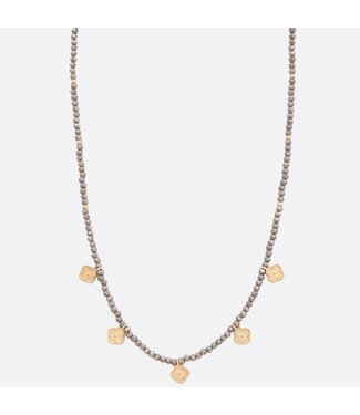Dainty Clover Charm Beaded Necklace - Gold Gray