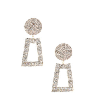 Rhinestone Geometric Shape Drop Post Earring - Gold