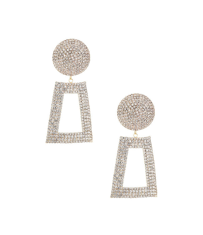Rhinestone Geometric Shape Drop Post Earring - Gold