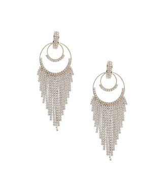 Rhinestone Double Circle Fringe Earring - CRG