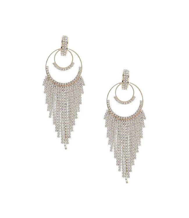 Rhinestone Double Circle Fringe Earring - CRG