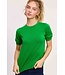 Avery Soft Short Puffy Sleeve Basic Stretchy Knit Top