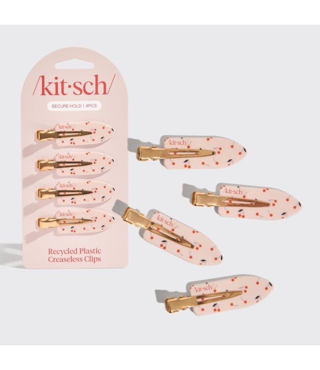 KITSCH Recycled Plastic Creaseless Clips 4pc Set - Cherry Print