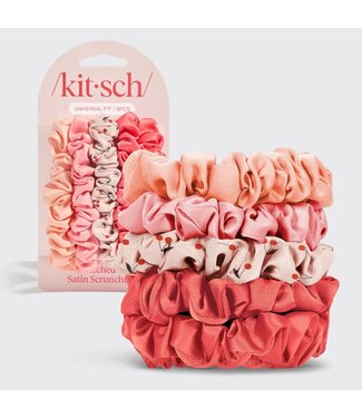KITSCH Ruched Satin Scrunchies Set - Cherry Blossom