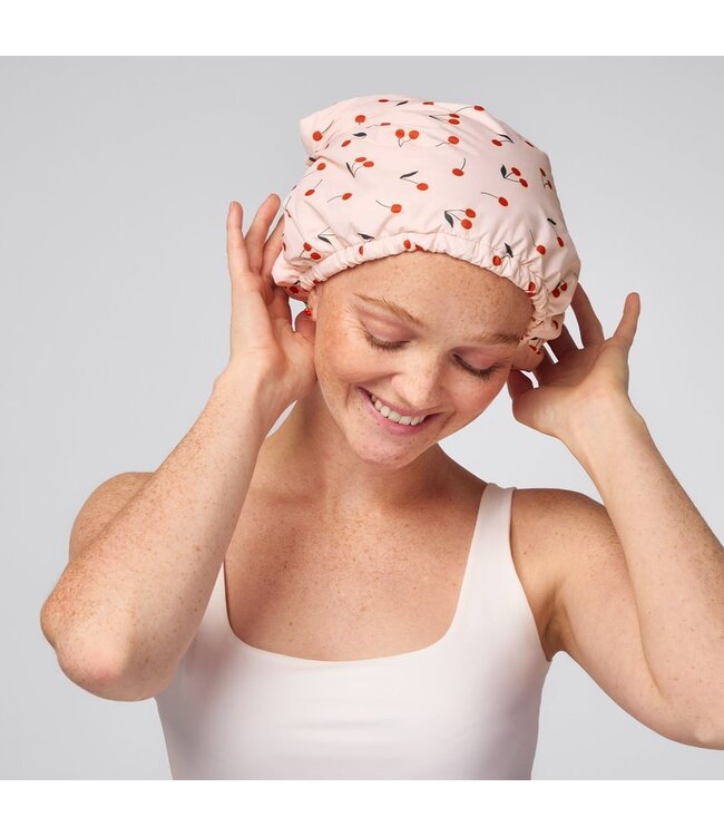 KITSCH Satin-Lined Flexi Shower Cap - Cherry Print