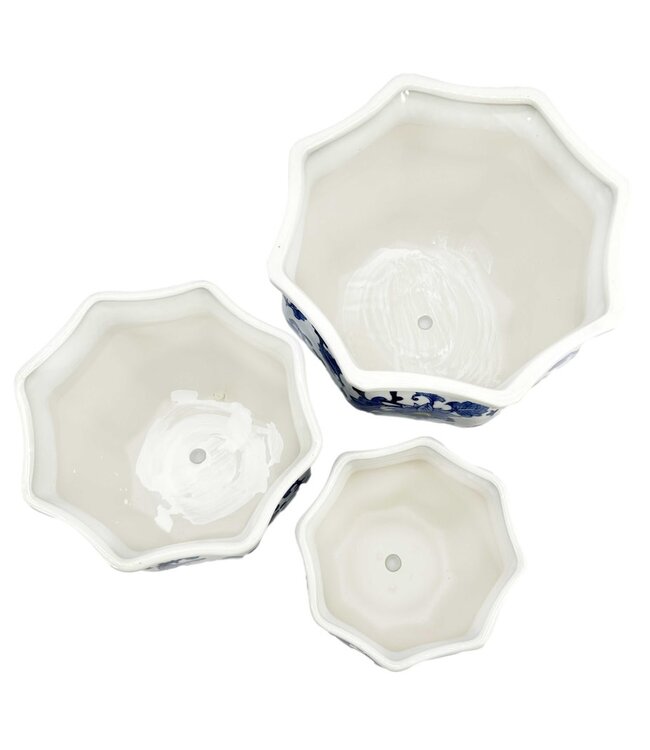 Ceramic Chinoiserie Planter Pot Blue & White + Yellow - Sold Individually