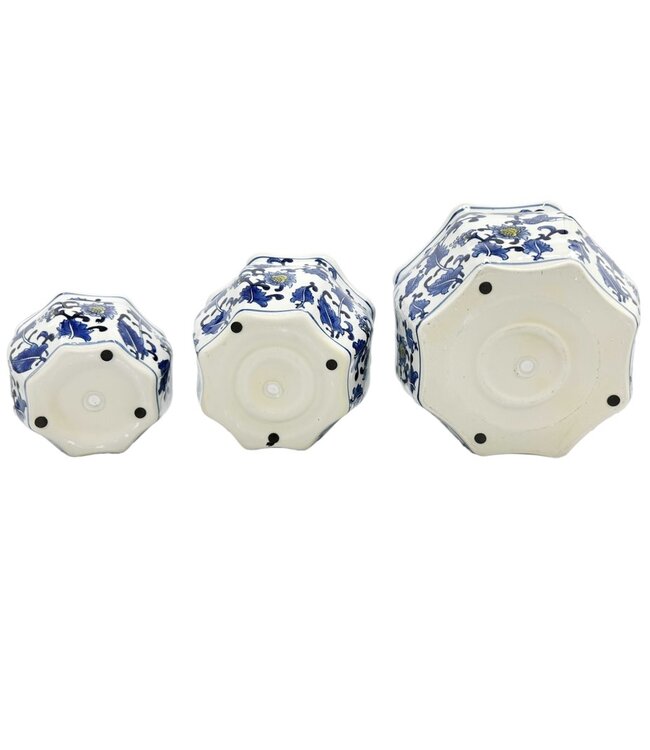 Ceramic Chinoiserie Planter Pot Blue & White + Yellow - Sold Individually