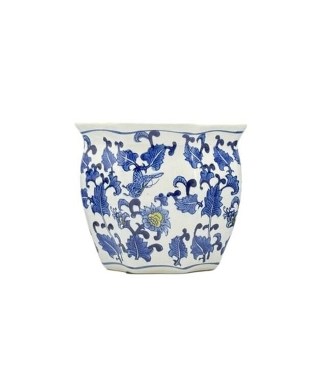 Ceramic Chinoiserie Planter Pot Blue & White + Yellow - Sold Individually