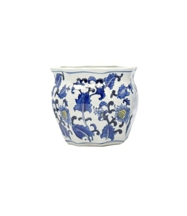 Ceramic Chinoiserie Planter Pot Blue & White + Yellow - Sold Individually